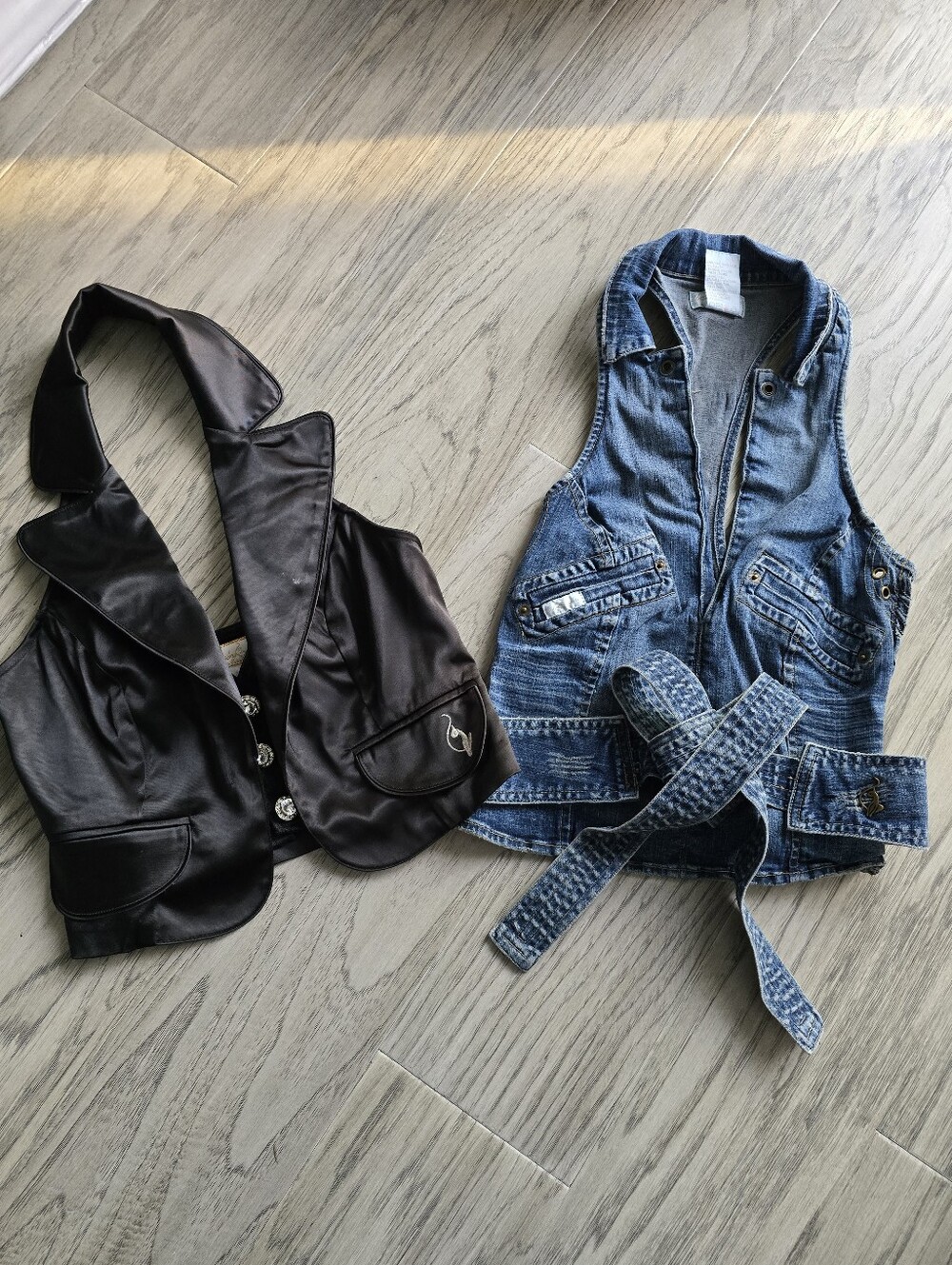 2 BABY PHAT Satin Blazer Denim Vest Jacket waistcoat